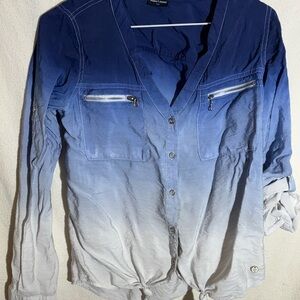 POINT ZERO Blue and White Ombre Button-Up Shirt